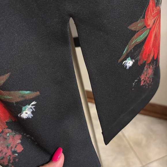 Express floral on black Strapless Sheath bodycon midi Dress formal zippered  12 - Picture 7 of 15